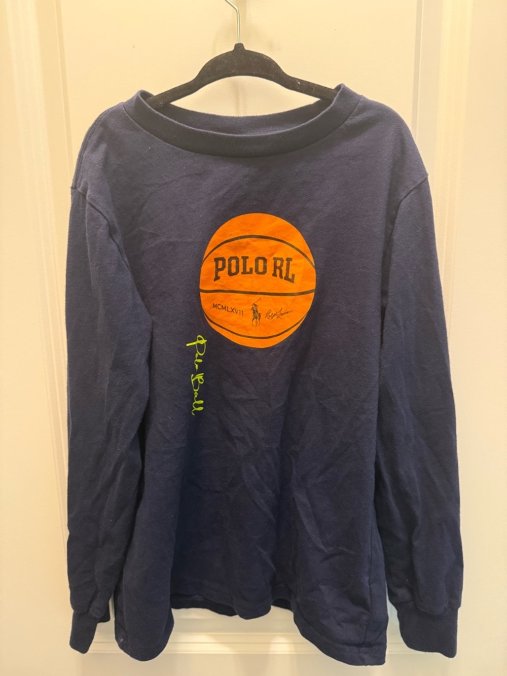 Polo by Ralph Lauren Navy Long-Sleeve Tee with Orange Basketball Graphic